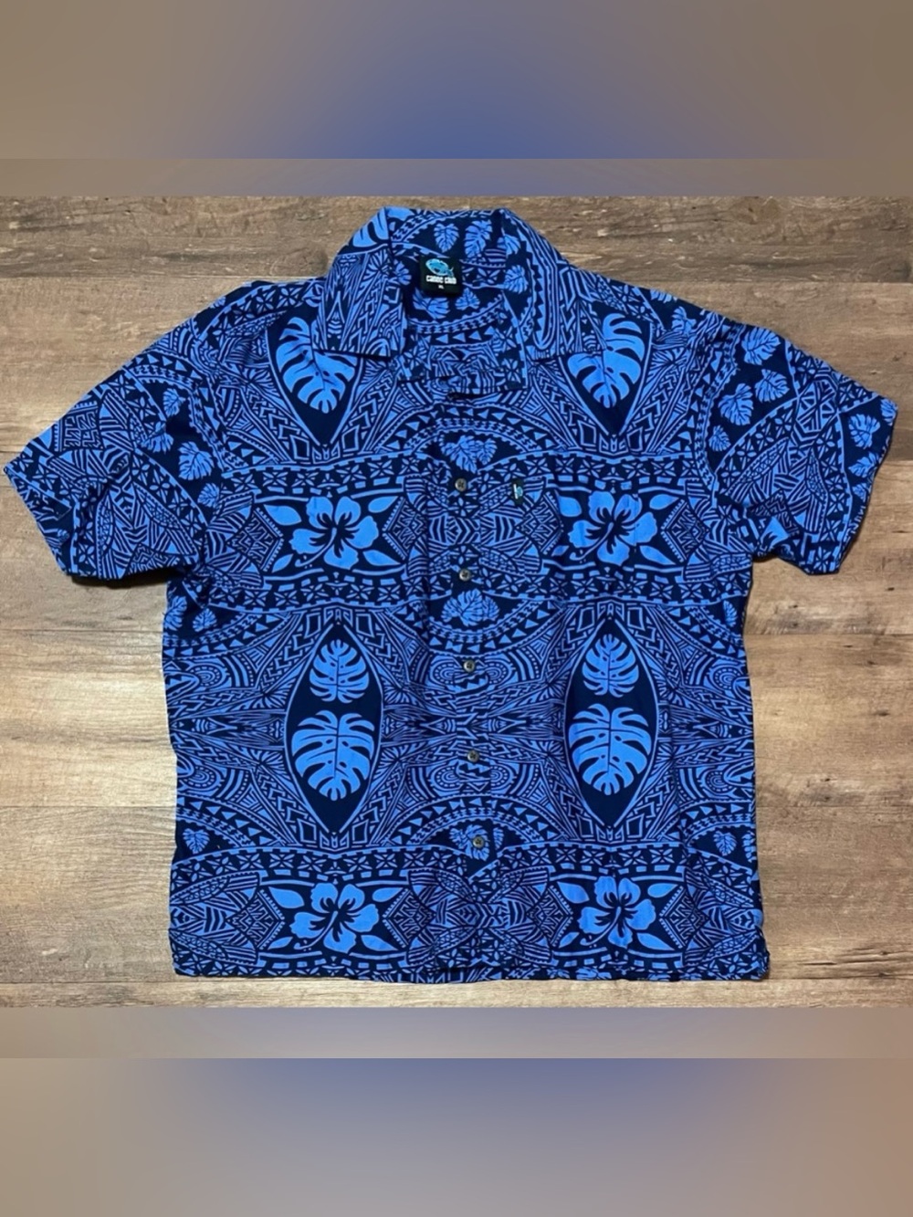 canoe club vintage Hawaiian shirt made in FIJI blue black mens size XL
